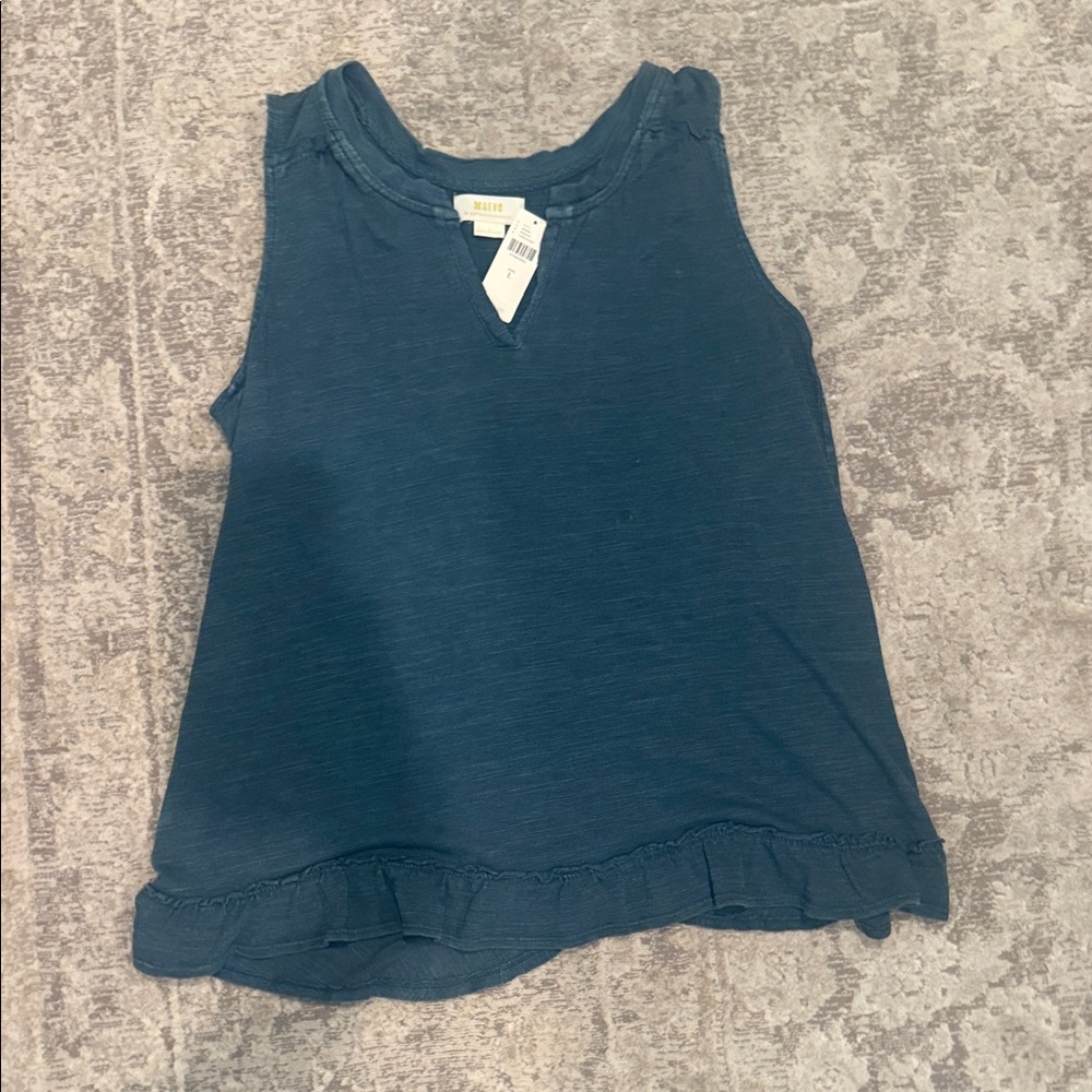 Maeve Teal Blue Ruffle-Hem Tank